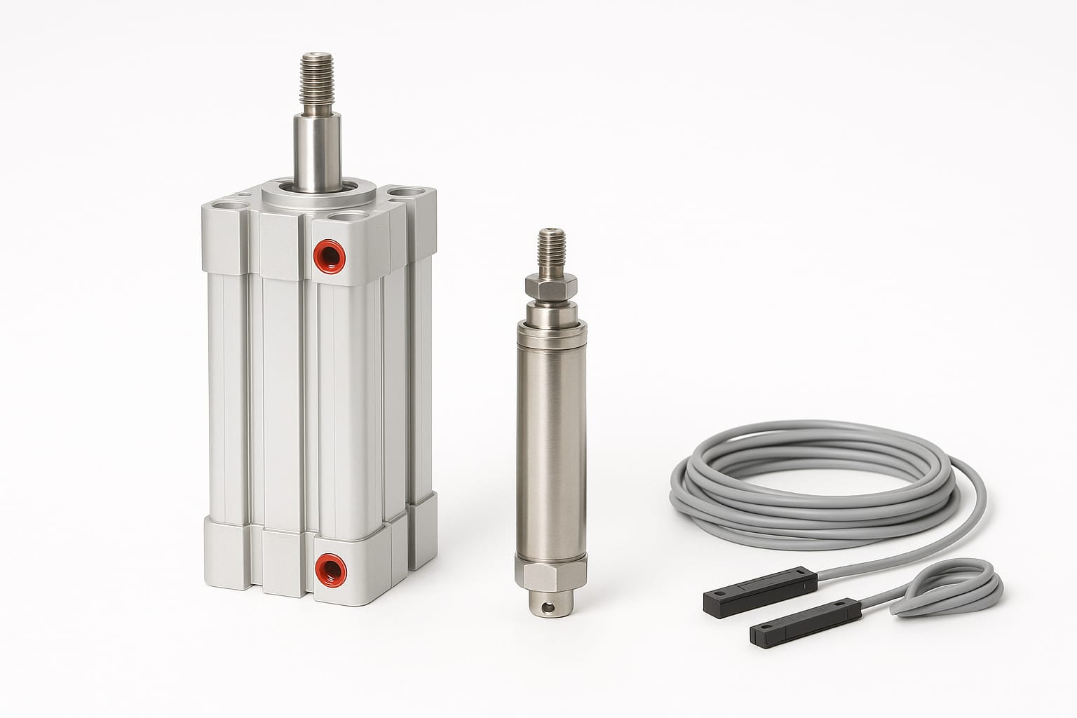 Vérin pneumatique à profilé, mini-vérin inox et détecteurs magnétiques