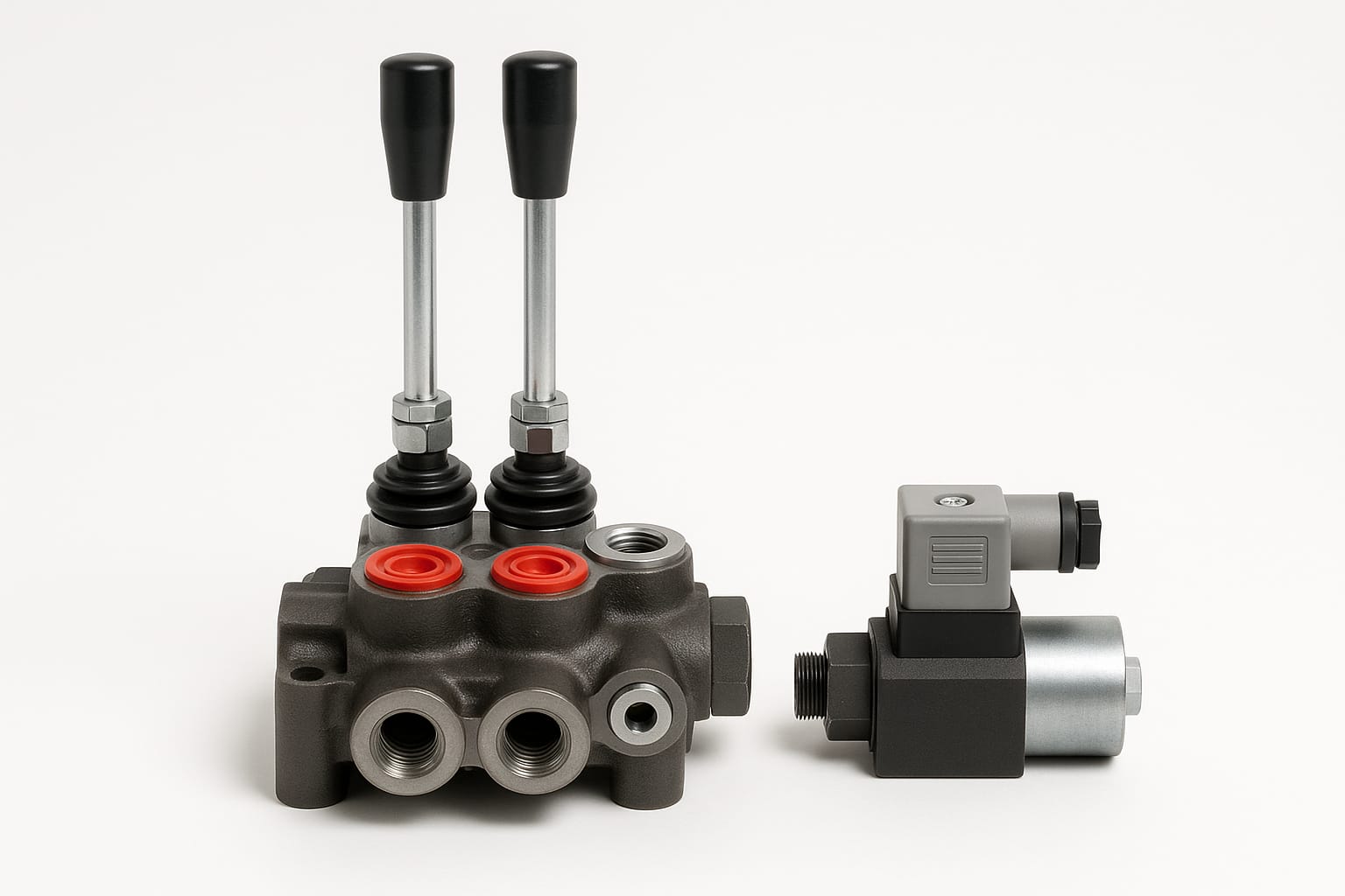 Distributeur hydraulique sectionnel à deux leviers et électrodistributeur avec sa bobine