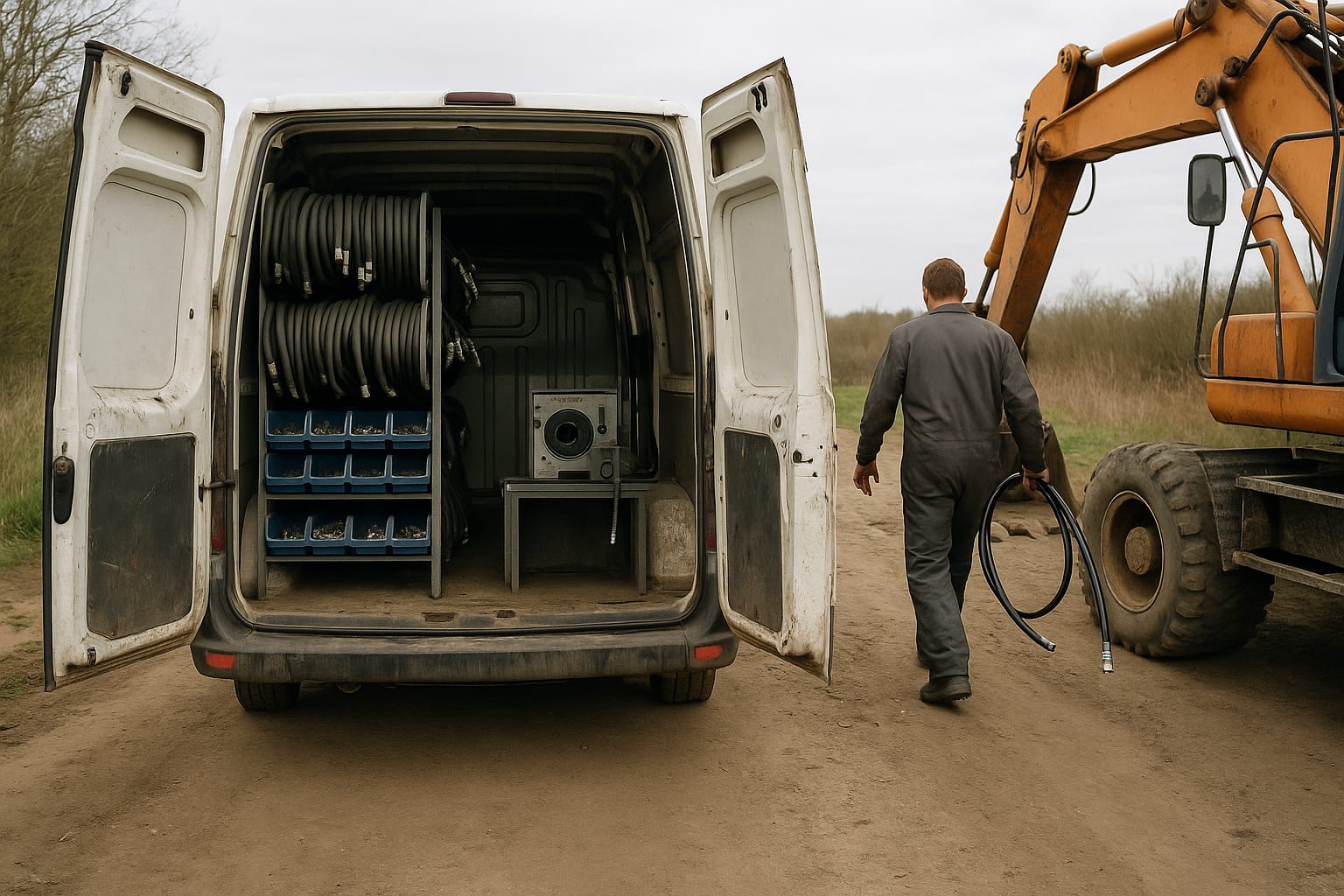 Fourgon atelier ouvert lors d'une intervention de dépannage sur site